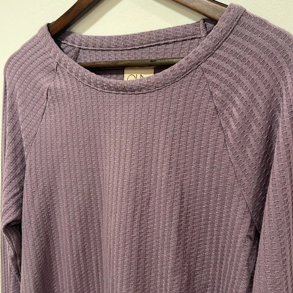 Chaser Womens Purple Waffle Thermal Knit Shirt Long‎ Sleeve Size L Button Detail - Picture 4 of 5